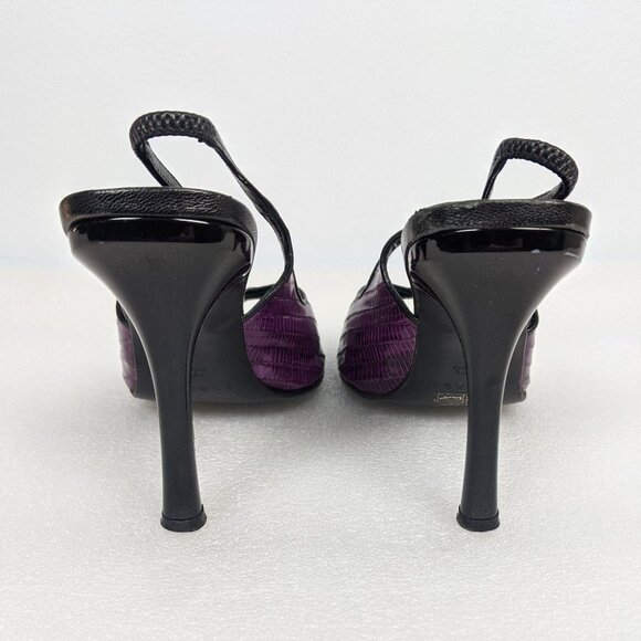 Vintage Designer y2k Purple Snakeskin Leather Peeptoe Slingback Heels 7 - Picture 6 of 10